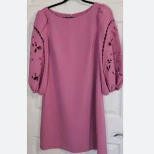 Vince Camuto Shift Dress NWT Eyelet Bell Sleeve SZ 6 Dusty Rose Cotton Mini